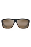 Maui Jim Alenuihaha 64mm Polarized Oversize Rectangular Sunglasses In Stripe Dark Brown/ Bronze