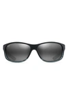 Maui Jim Kaiwi Channel 62mm Rectangular Polarized Sunglasses In Grey Black Stripe Neutral