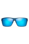 Maui Jim Alenuihaha 64mm Polarized Oversize Rectangular Sunglasses In Blue Black Stripe/ Blue Hawaii
