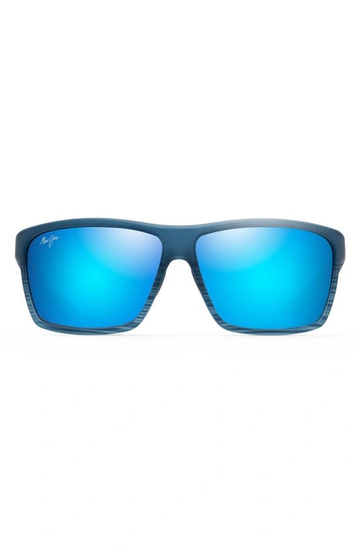 Maui Jim Alenuihaha 64mm Polarized Oversize Rectangular Sunglasses In Blue Black Stripe/ Blue Hawaii