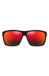 Maui Jim Alenuihaha 64mm Polarized Oversize Rectangular Sunglasses In Burgundy Stripe/ Hawaii Lava