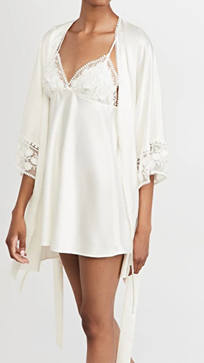 FLORA NIKROOZ KYLIE CHARMEUSE WRAP WITH LACE IVORY,FLORA30106