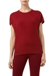 AKRIS CREWNECK SHORT SLEEVE CASHMERE TOP,2101515200222803