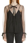 RED VALENTINO FRONT TIE TULLE TOP,WR3ABF801GK