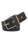 Allsaints Grommet Leather Belt In Black Warm Brass Hardwear