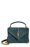 Saint Laurent College Medium Ysl Suede Top Handle Bag In Algae