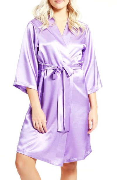 Icollection Long Sleeve Satin Robe In Lavender