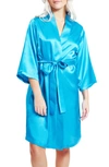 Icollection Long Sleeve Satin Robe In Teal