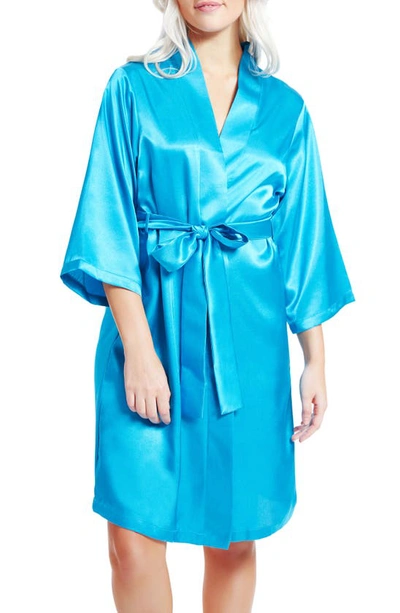 Icollection Long Sleeve Satin Robe In Teal