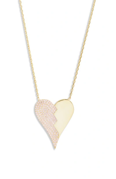 Shymi Half Pavé Heart Pendant Necklace In Gold/ Pink