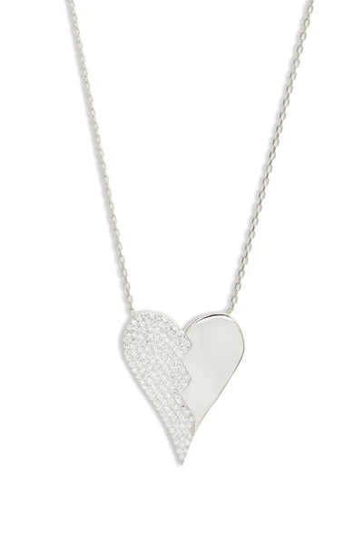 Shymi Half Pavé Heart Pendant Necklace In Silver/ White