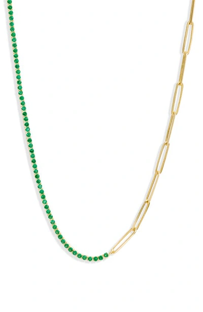 Shymi Half Link Tennis Choker Necklace In Gold/ Green