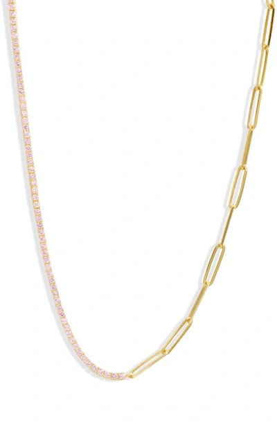 Shymi Half Link Tennis Choker Necklace In Gold/ Pink