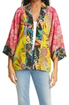 Johnny Was Martina Mixed Print Open Front Silk Jacket In Multi