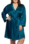Icollection Long Sleeve Satin Robe In Peacock