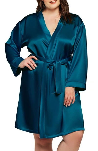 Icollection Long Sleeve Satin Robe In Peacock