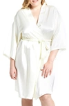 Icollection Long Sleeve Satin Robe In Ivory