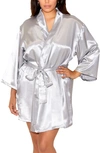 Icollection Satin Robe In Grey