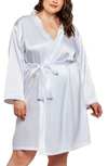 Icollection Long Sleeve Satin Robe In White