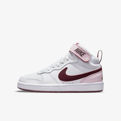 Nike Court Borough Mid 2 Big Kids' Shoes In White,pink Foam,dark Beetroot