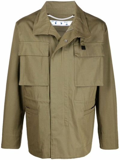 Off-white Arrows Cotton Field Jacket In Green