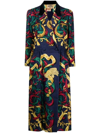 Pre-owned Hermes  Baroque-print Silk Dress In Multicolour