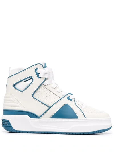 Just Don Basketball Courtside Hi Leather Sneakers In White Blue