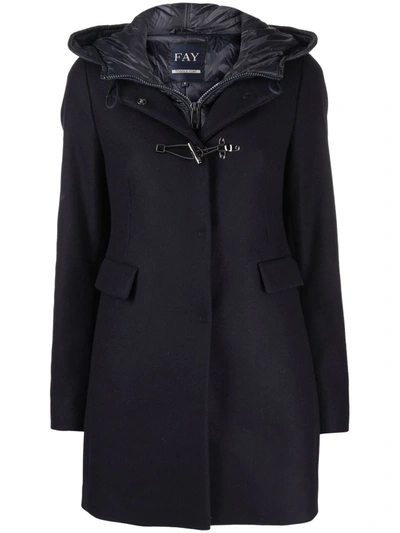 Fay Hooded Single-breasted Coat In Dark Blue