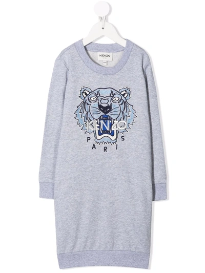 Kenzo Kids' Tiger-embroidered Sweater Dress In Grey