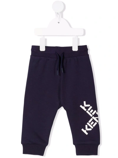 Kenzo Babies' Logo-print Cotton Track Trousers In Blu