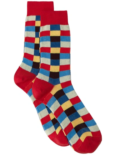 Miu Miu Check Socks In Red