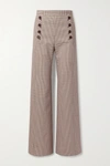 SEE BY CHLOÉ BUTTON-EMBELLISHED CHECKED WOVEN WIDE-LEG PANTS