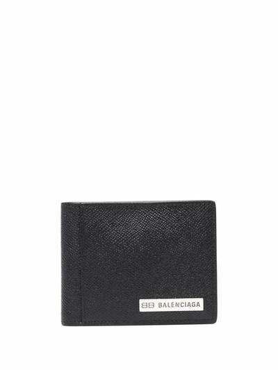 Balenciaga Logo-plaque Textured-finish Cardholder In Black