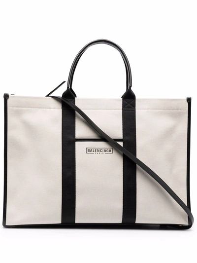 Balenciaga Two-tone Organic Cotton Tote In Natural