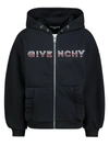 Givenchy Kids' Girl's Ruffle-pocket Logo Zip Hoodie Jacket In Black