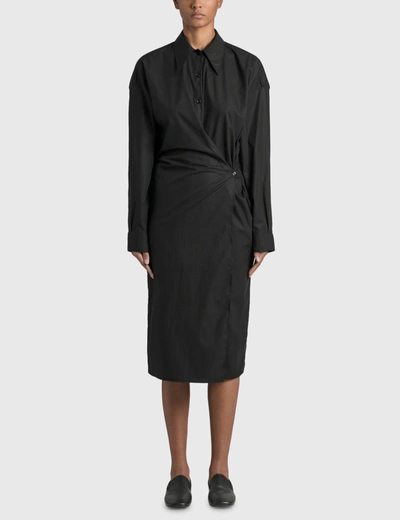 Lemaire Twisted Cotton Poplin Midi Shirt Dress In Black