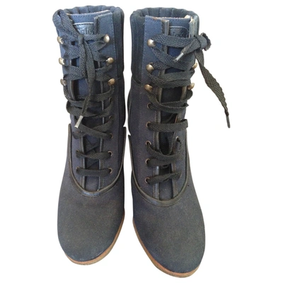 Pre-owned Chloé Cloth Boots In Navy