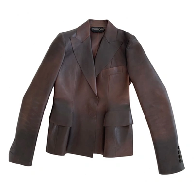 Pre-owned Tom Ford Leather Biker Jacket In Brown