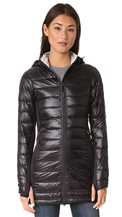 Canada Goose Hybridge Hooded Stretch-jersey And Quilted Shell Down Coat In Black