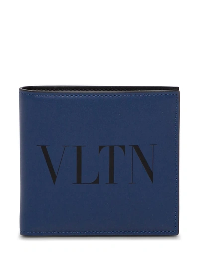 Valentino Garavani Vltn Bifold Wallet In Blue Leather