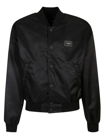 Dolce & Gabbana Logo Patched Ribbed Bomber In Nero