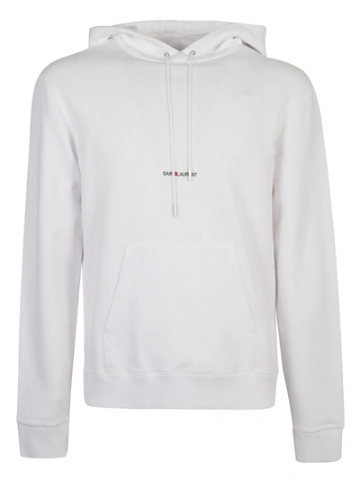 Saint Laurent Centre Logo Printed Hoodie In White