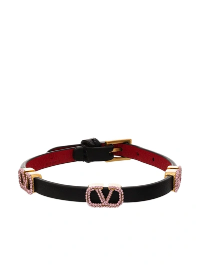 Valentino Garavani Crystal-embellished Vlogo Bracelet In Black