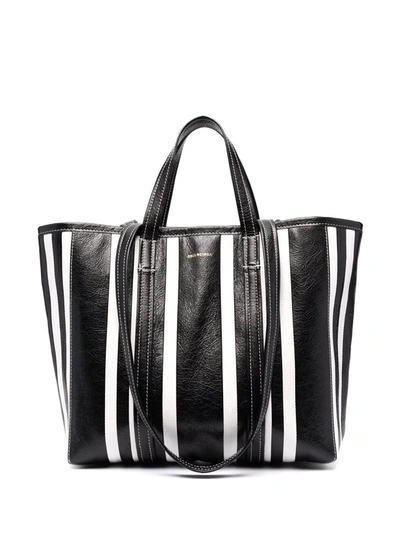 Balenciaga Large Barbes East-west Striped Shopper Tote In Schwarz