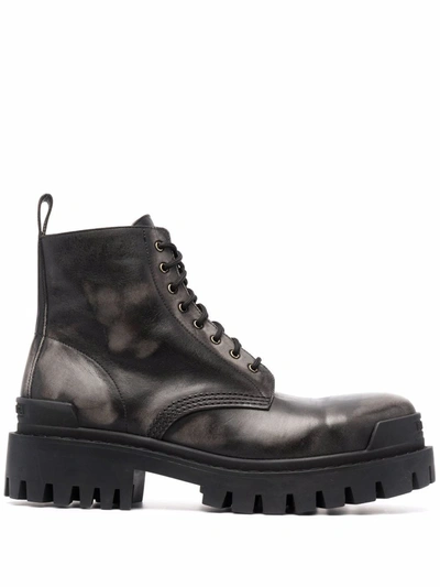Balenciaga Strike Leather Ankle Boots In Black
