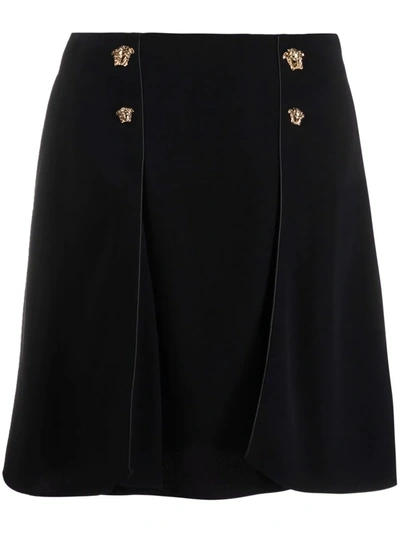 Versace Cady Mini Skirt W/ Medusa Button Details In Black