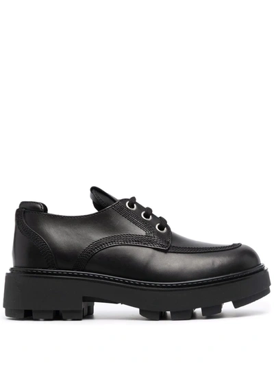 Miu Miu Ridged-sole Lace-up Shoes In Black