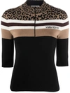Valentino Leopard Print Panel Half-zip Jumper In Schwarz