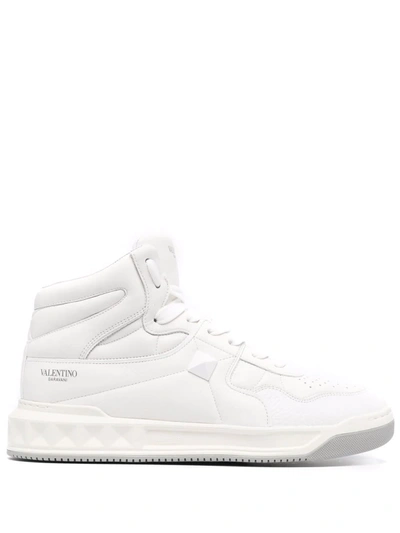 Valentino Garavani One Stud High-top Panelled Leather Trainers In White