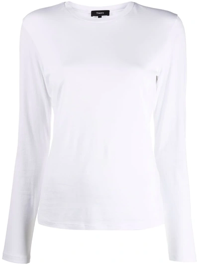 Theory Long-sleeved Cotton T-shirt In White